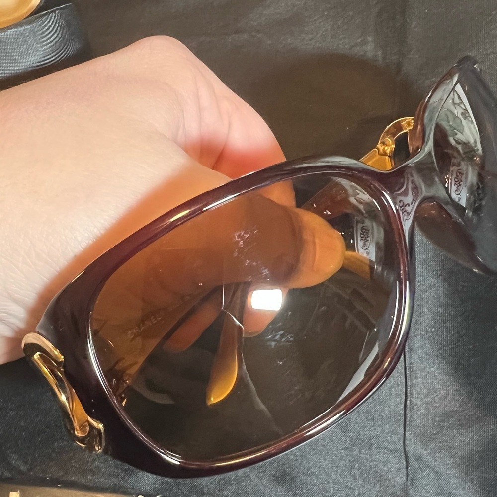 Authentic CHANEL Sunglasses Brown/Dark Red and Gold Logo Model 6014 - Picture 8 of 14